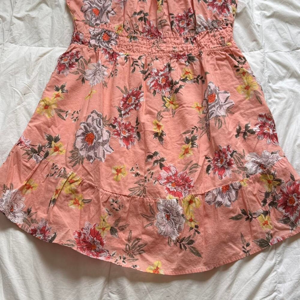 Peach floral baby doll sleeveless dress sz XL ruched bows romantic cottagecore - Picture 3 of 8